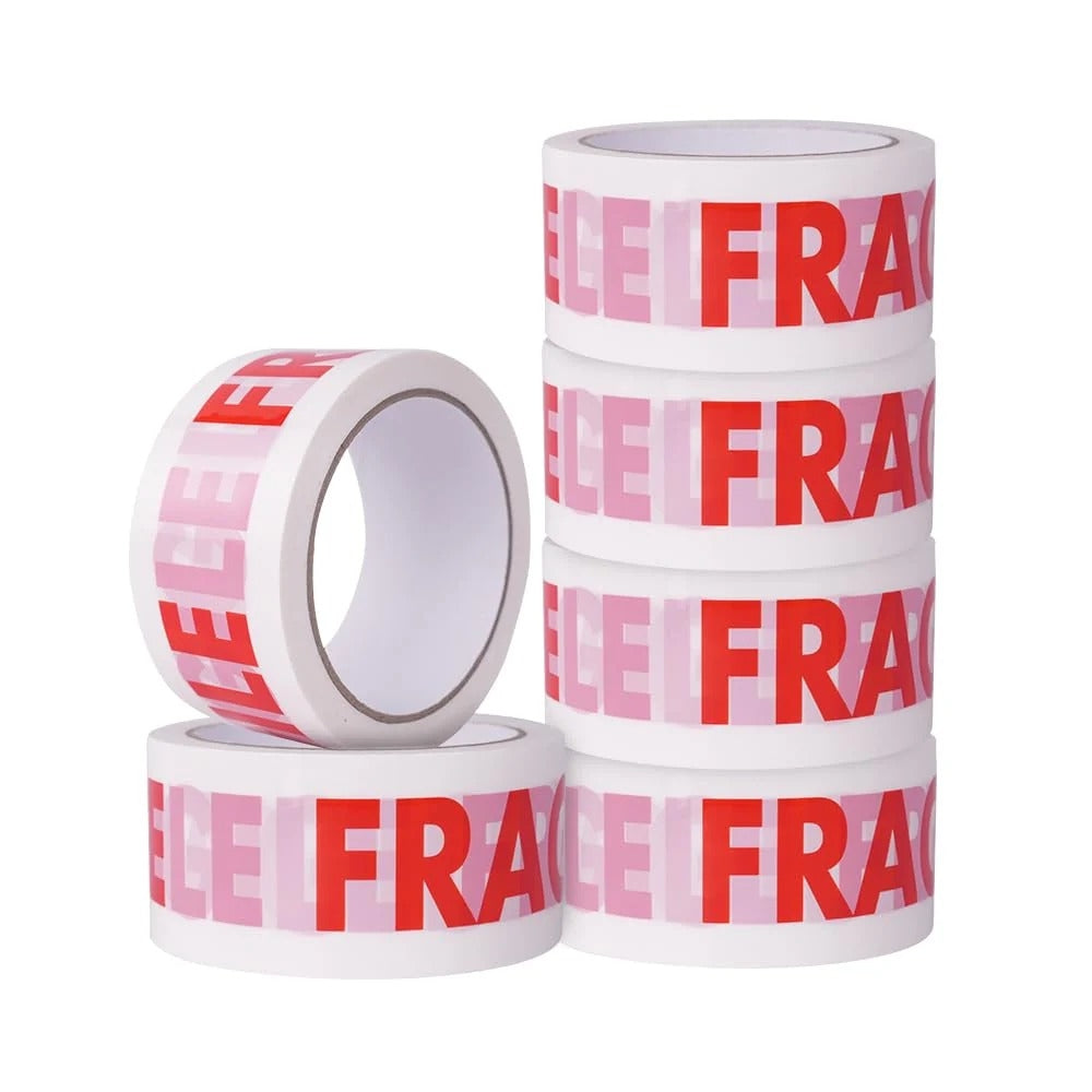 Pack de 6 Rouleaux de Ruban Adhésif « FRAGILE » – 48 mm x 100 m – Texte Rouge sur Fond Blanc