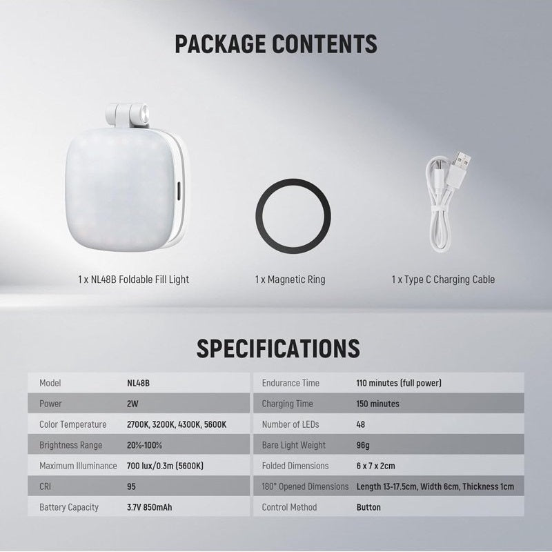 Lampe Led selfie pliable magnétique avec miroir