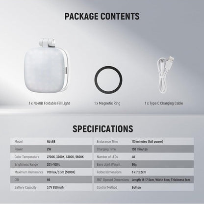 Lampe Led selfie pliable magnétique avec miroir