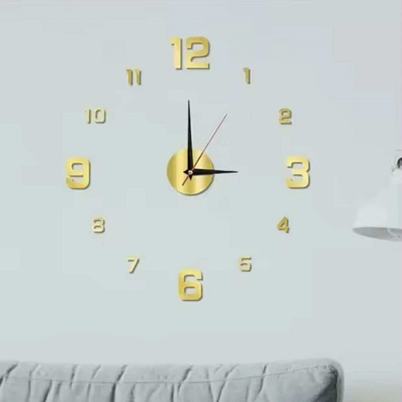 Montre murale 3D autocollant doré 120 cm