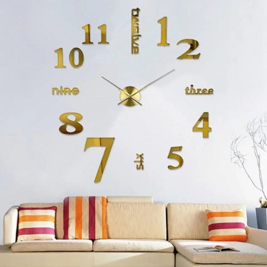 Montre Murale 3D Autocollant Doré 120 Cm