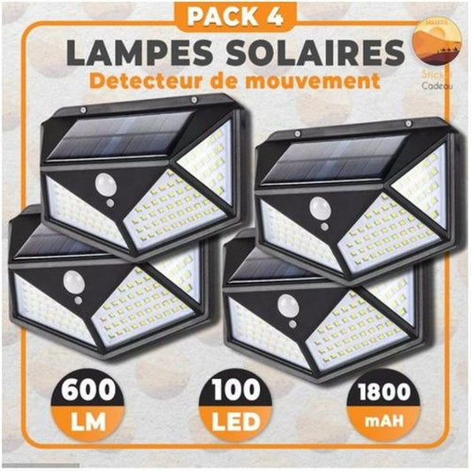 Pack De 4 Lampes Solaire Avec Détecteur De Mouvement 3 Modes Étanche