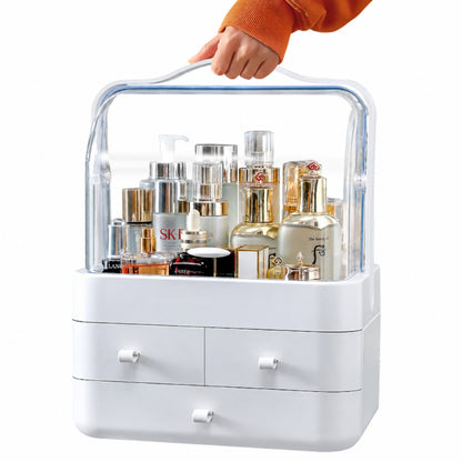 Boîte de Rangement Cosmétique avec Couvercle et 3 Tiroirs – Organisateur Maquillage et Soins - Blanc