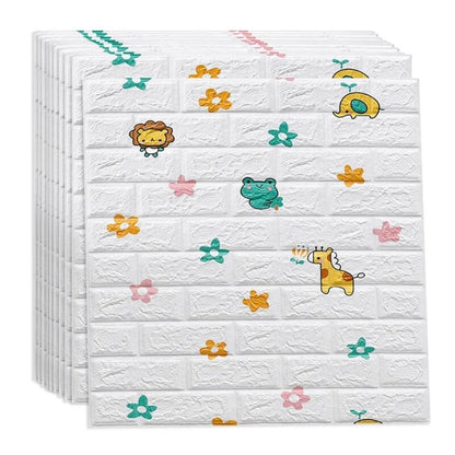 Pack De 10 Panneaux Muraux Adhésifs Anti-Humidité 3D 77*70 Cm Animals