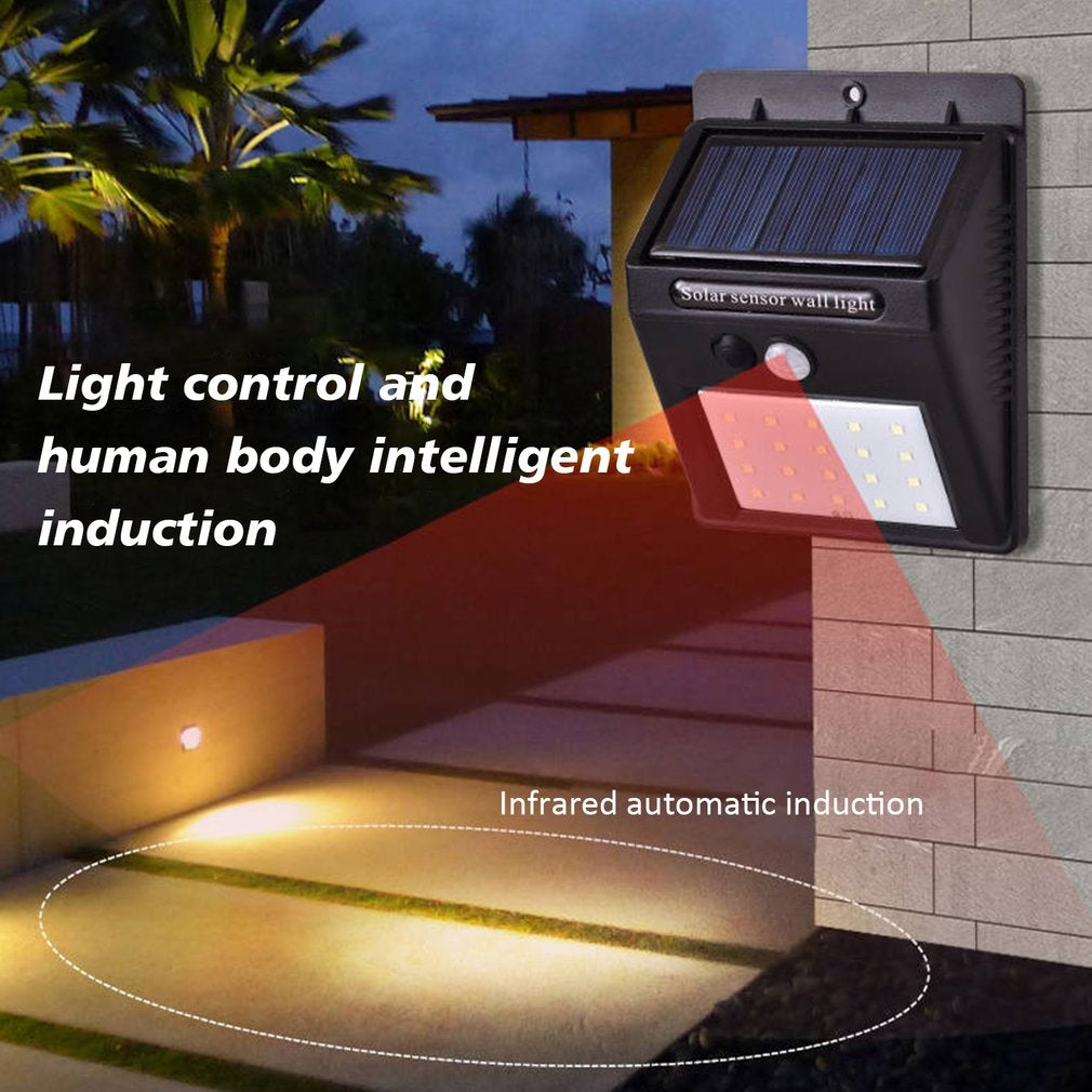 Applique murale LED à énergie solaire , Capteur PIR de Mouvement et Capteur de nuit CDS - 20 LED