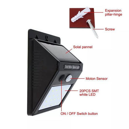 Applique murale LED à énergie solaire , Capteur PIR de Mouvement et Capteur de nuit CDS - 20 LED
