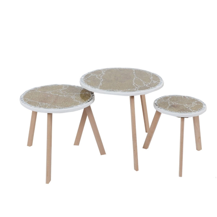 Série de 3 Tables Basses en Bois effet craquelé Motif 5