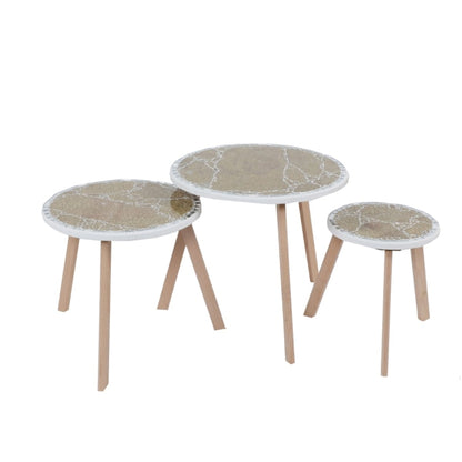 Série de 3 Tables Basses en Bois effet craquelé Motif 5