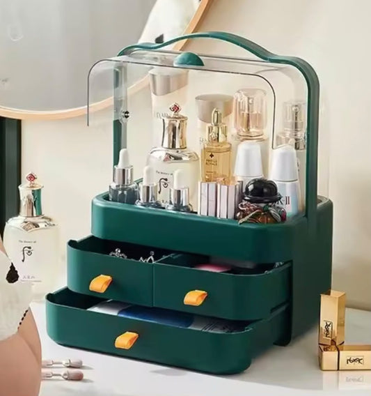 Boîte de Rangement Cosmétique avec Couvercle et 3 Tiroirs – Organisateur Maquillage et Soins - Vert